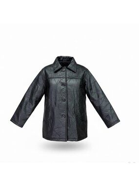 Tudor Court Womens Black Leather Button-Up Jacket Elegant Outerwear Size PL